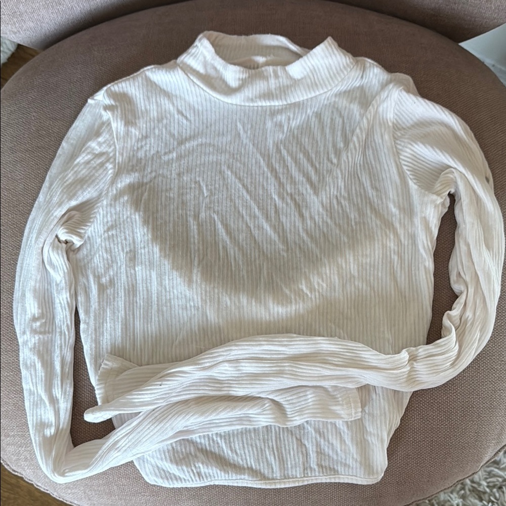 Alo White Ribbed Mockneck Top